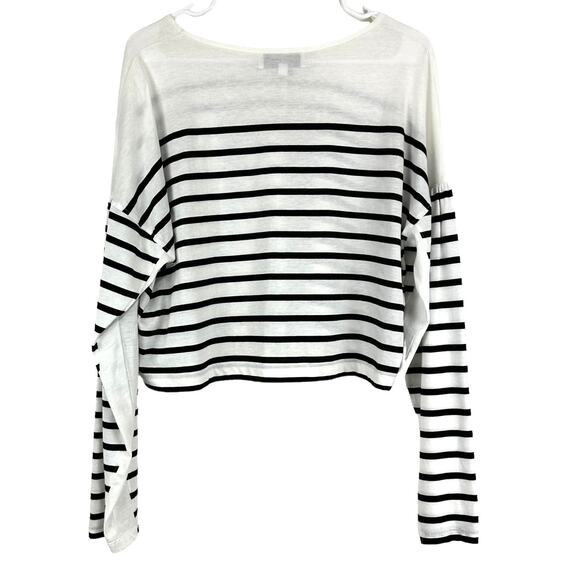 La Ligne NWT Stripe Cotton Jersey White Black Long Sleeve Top Sz L Drop Shoulder - Picture 4 of 11